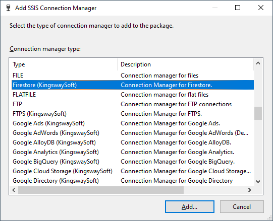 Add SSIS Firestore Connection